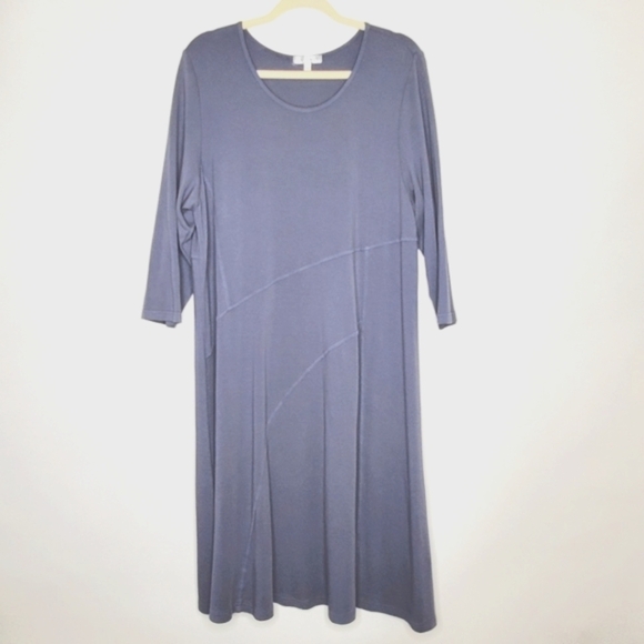 Kleen Cotton Modal A-line Dress Size 1X Lagenlook Soft Relaxed Fit Pullover Midi - Picture 2 of 15
